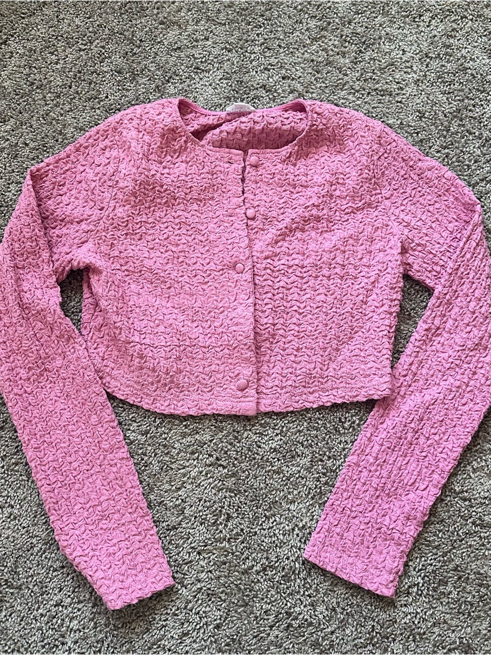 Le Lis Pink Cropped Textured Button-Front Long Sleeve Top